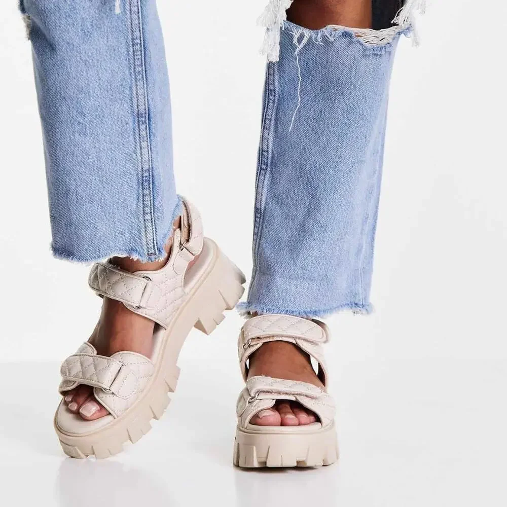 Missguided Quilted Chunky Granded Sandals Women’s US 6 Cream